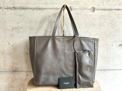 SAINT LAURENT Calfskin Suede Reversible East West Shopper Tote