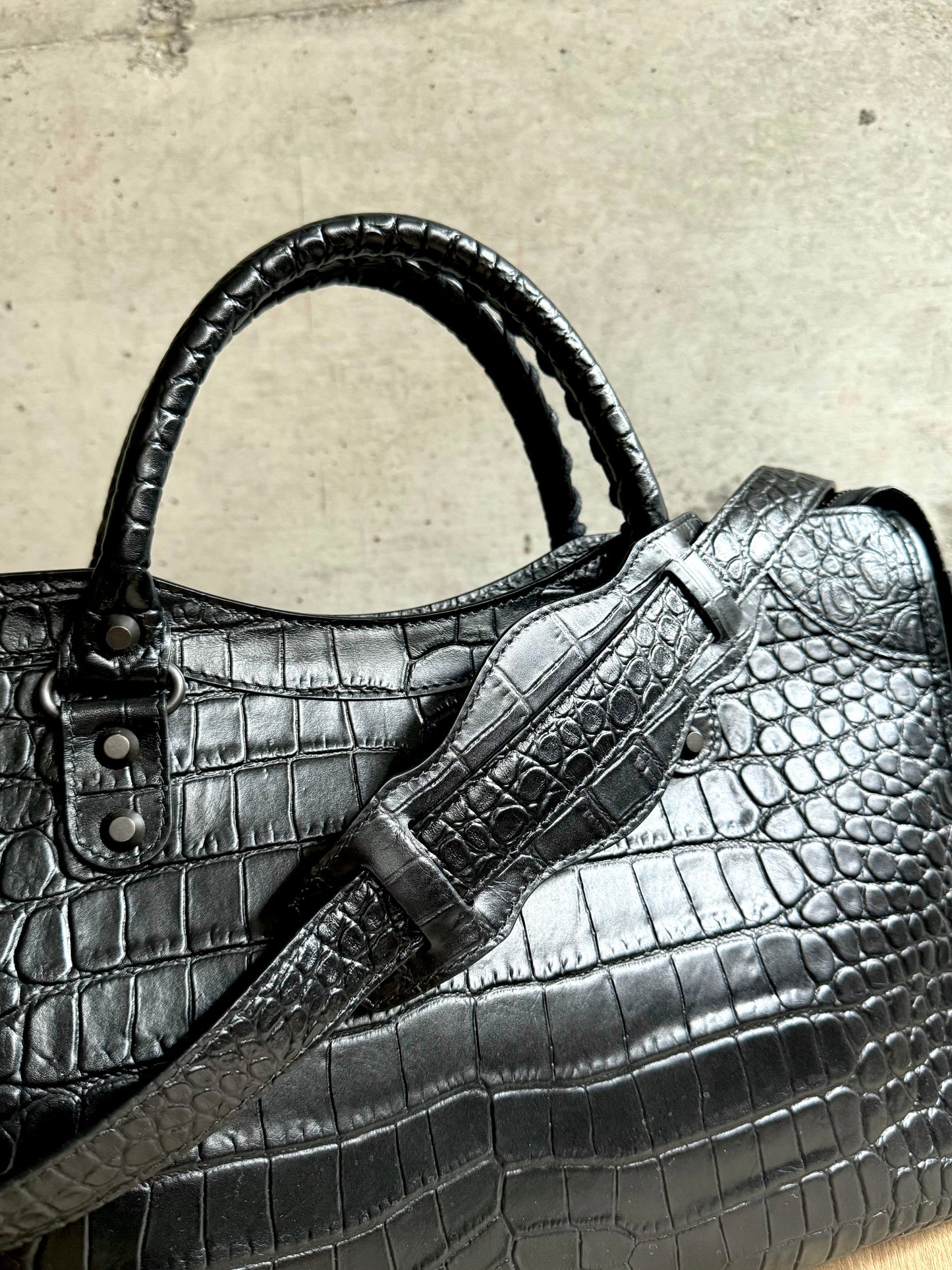 BALENCIAGA Calfskin Crocodile Embossed Classic Hardware City