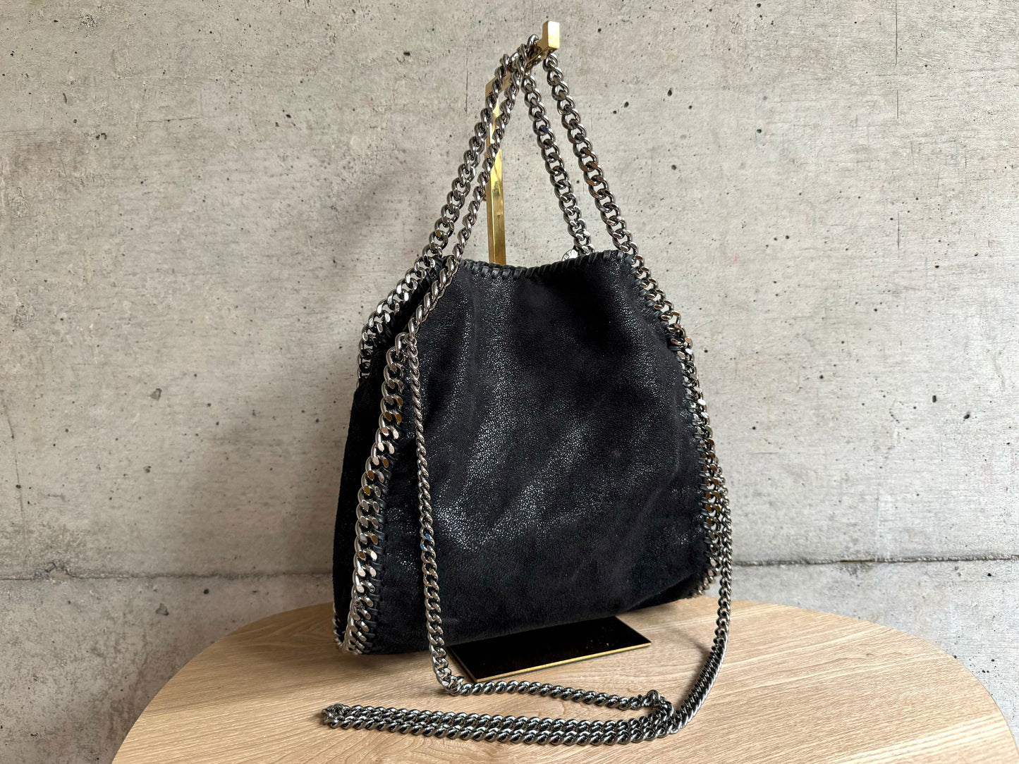 STELLA MCCARTNEY Shaggy Deer Mini Falabella Fold Over Tote Black