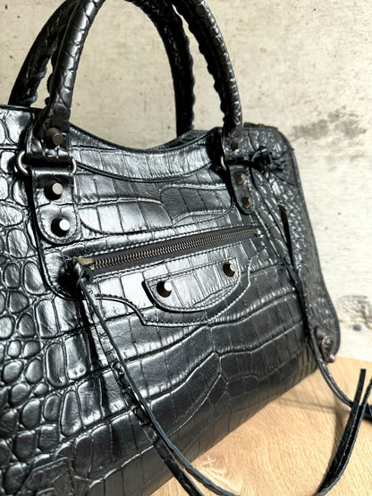 BALENCIAGA Calfskin Crocodile Embossed Classic Hardware City