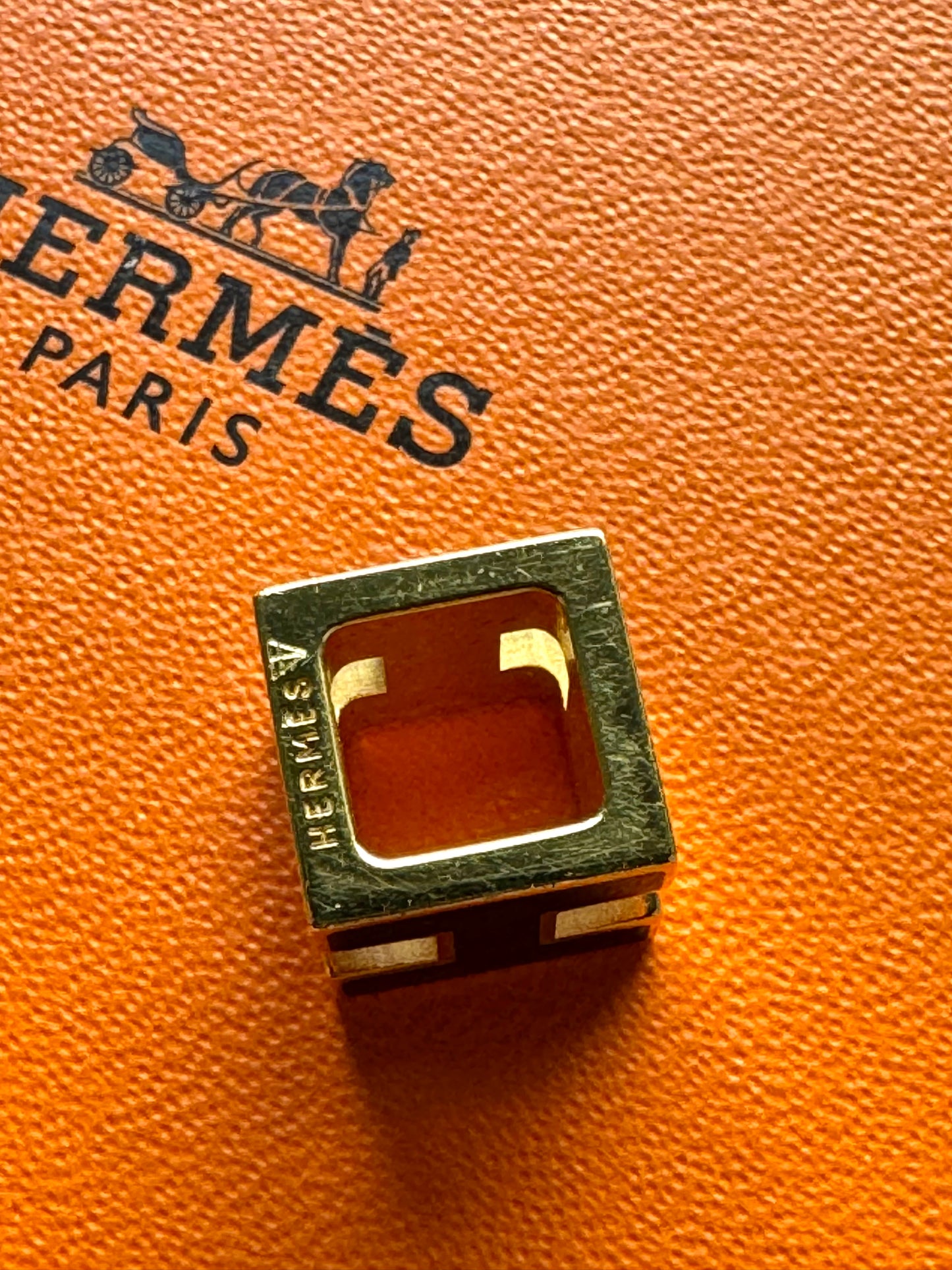 HERMES Gold Lacquered Cage d'H Pendant