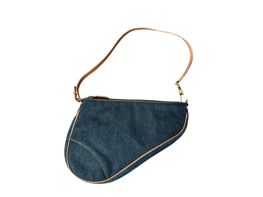 CHRISTIAN DIOR Denim Saddle Pochette Blue