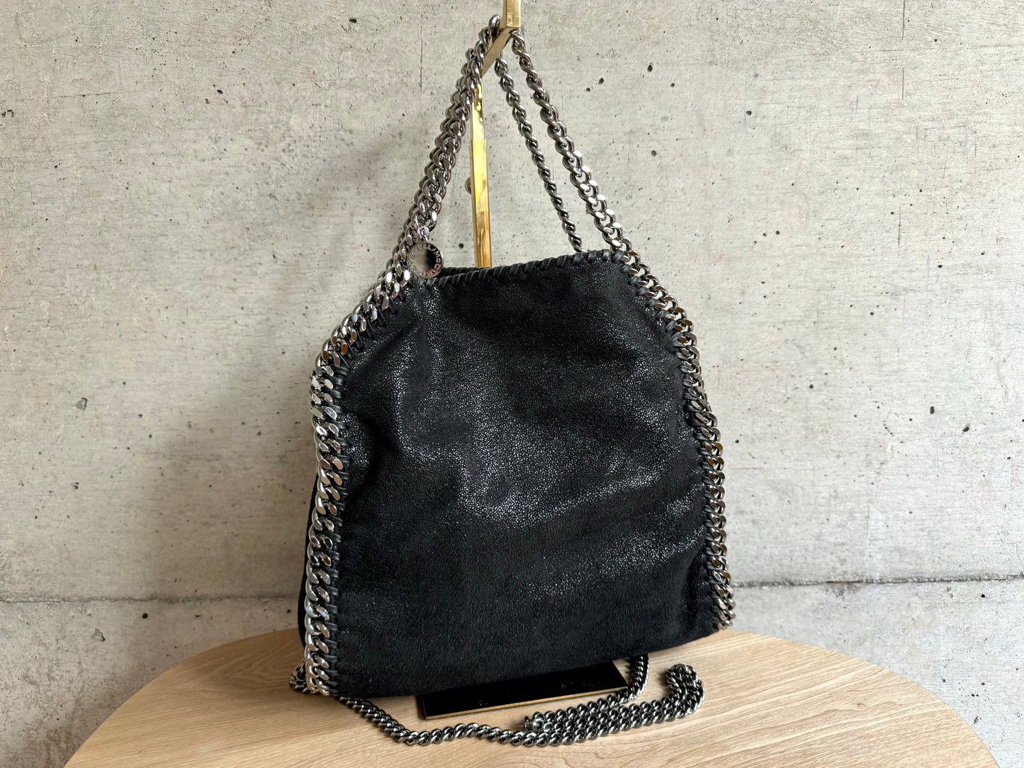 STELLA MCCARTNEY Shaggy Deer Mini Falabella Fold Over Tote Black