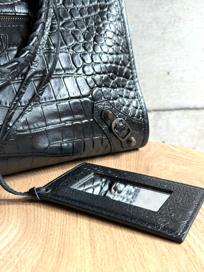 BALENCIAGA Calfskin Crocodile Embossed Classic Hardware City