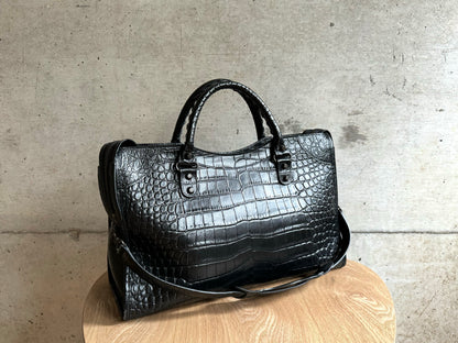 BALENCIAGA Calfskin Crocodile Embossed Classic Hardware City