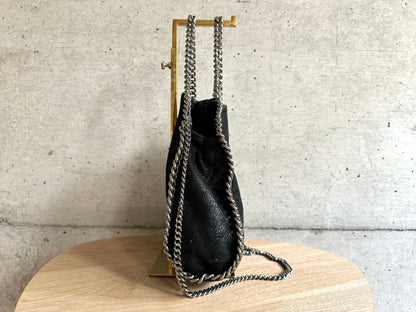 STELLA MCCARTNEY Shaggy Deer Mini Falabella Fold Over Tote Black