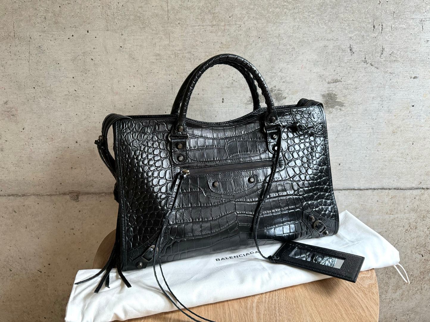 BALENCIAGA Calfskin Crocodile Embossed Classic Hardware City