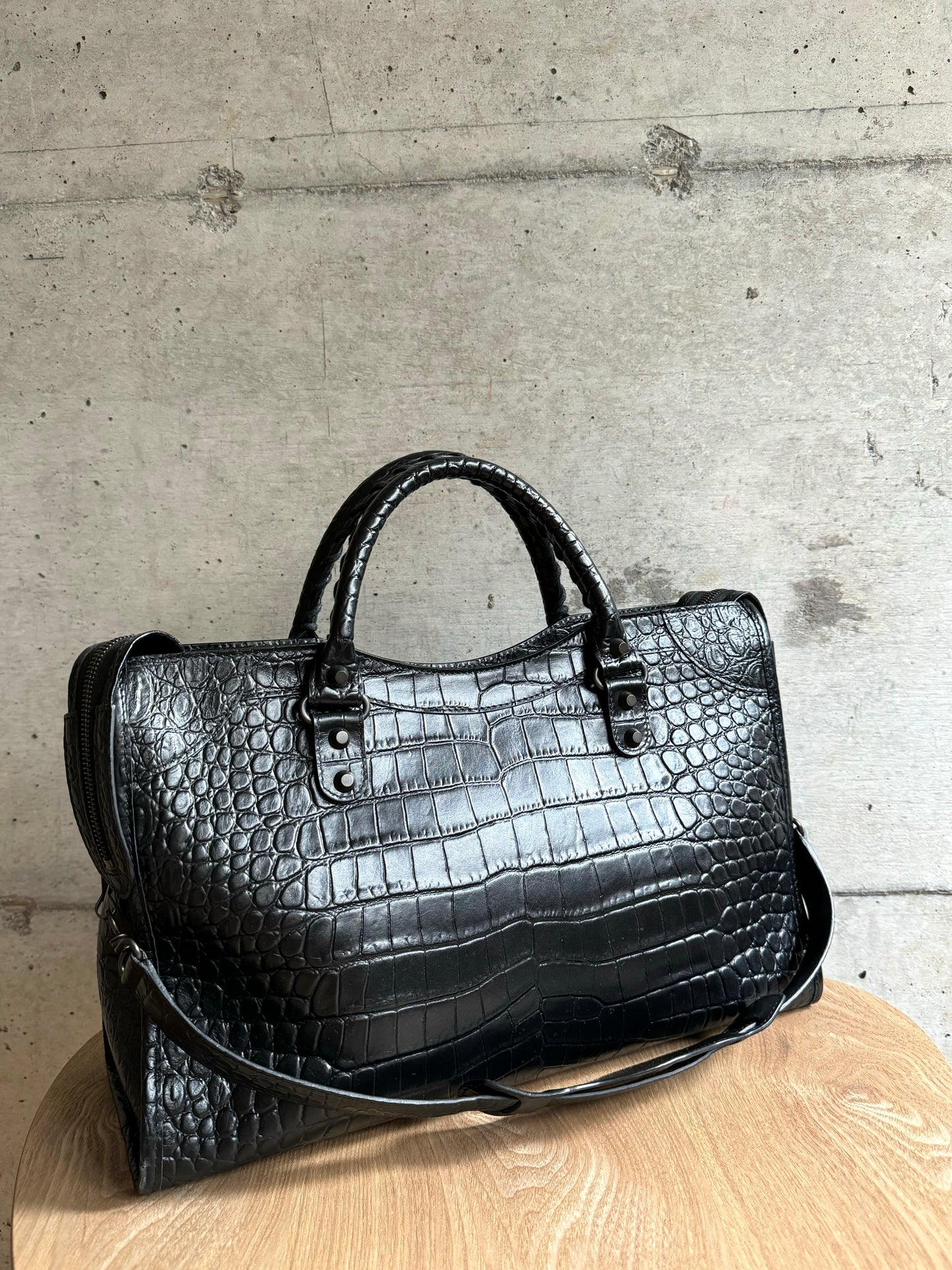 BALENCIAGA Calfskin Crocodile Embossed Classic Hardware City