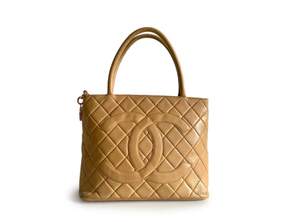 CHANEL Caviar Quilted Medallion Tote Beige