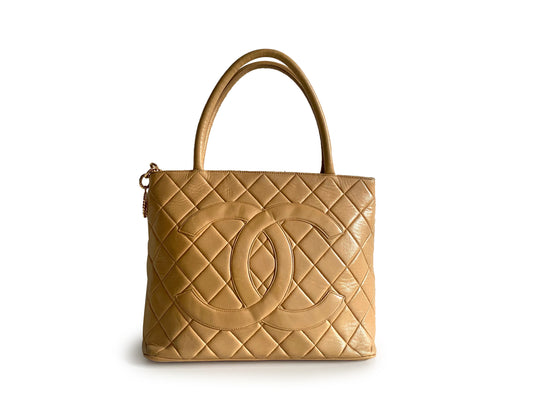 CHANEL Caviar Quilted Medallion Tote Beige