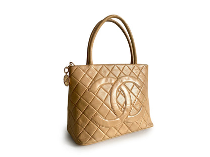 CHANEL Caviar Quilted Medallion Tote Beige