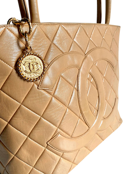 CHANEL Caviar Quilted Medallion Tote Beige