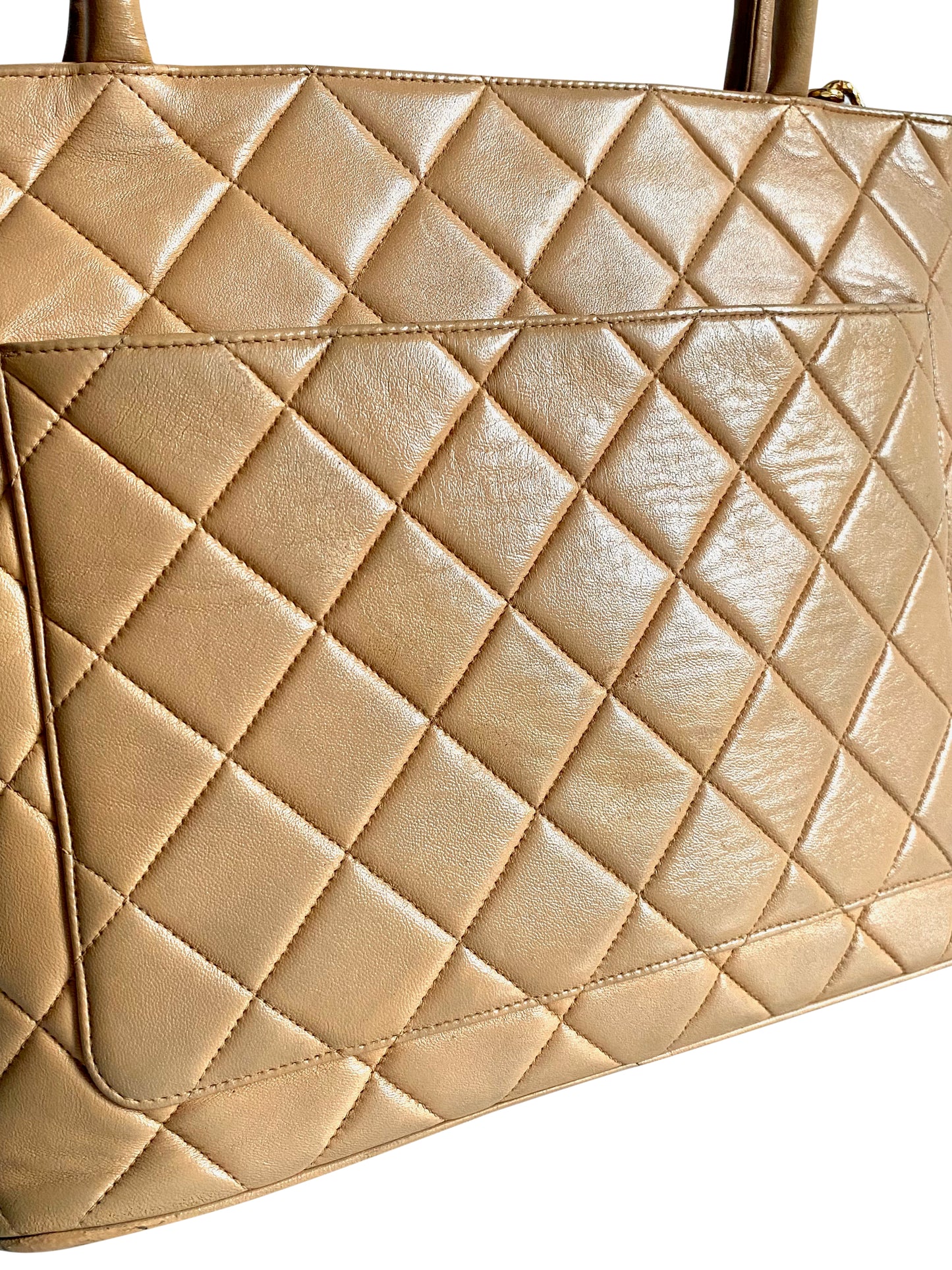 CHANEL Caviar Quilted Medallion Tote Beige