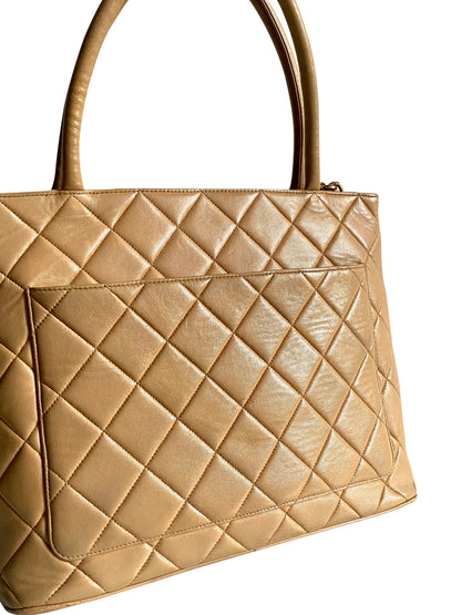 CHANEL Caviar Quilted Medallion Tote Beige