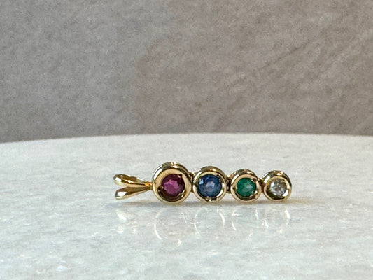 Multi Colored Gemstone Pendant in 18K Yellow Gold