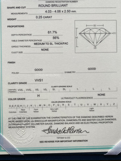 TIFFANY & CO. Solitaire Diamond Engagement Ring With Certificate