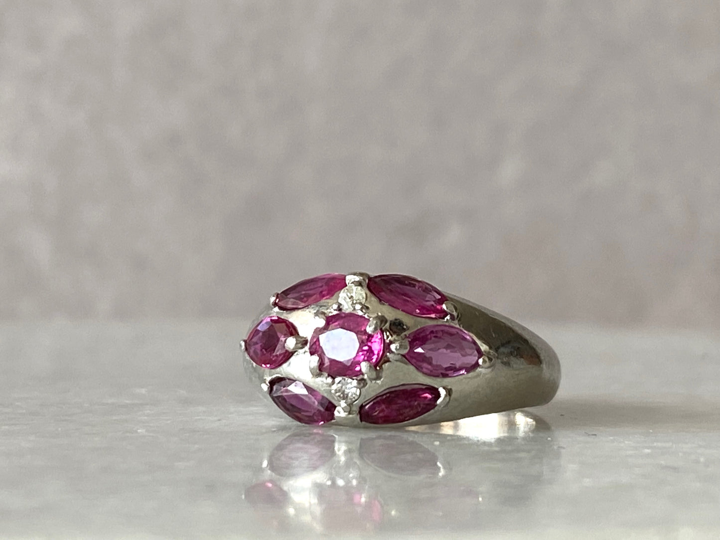 Platinum Ring with Rubies and Diamonds