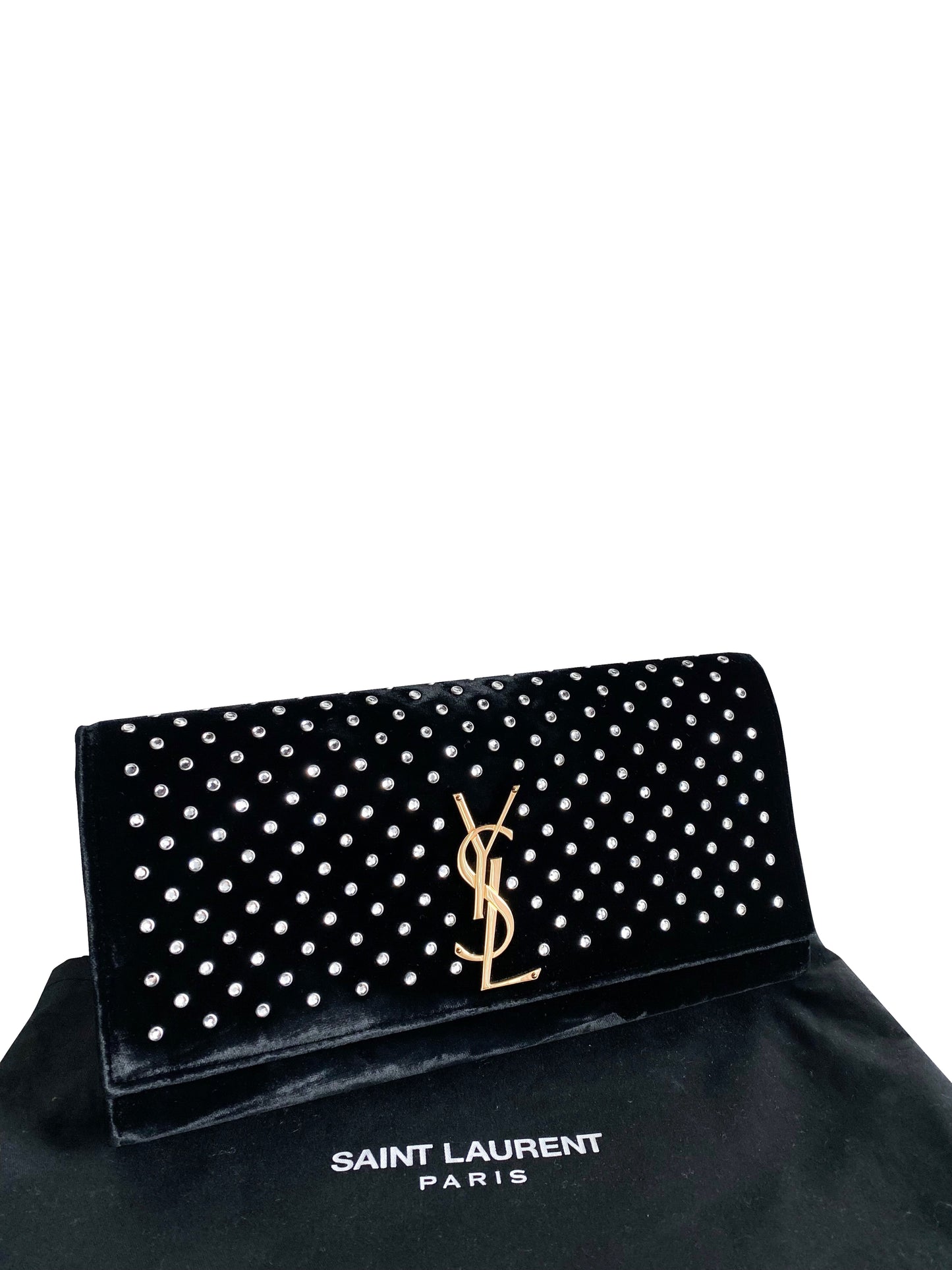 SAINT LAURENT Velvet Clutch Bag with Crystal Studs