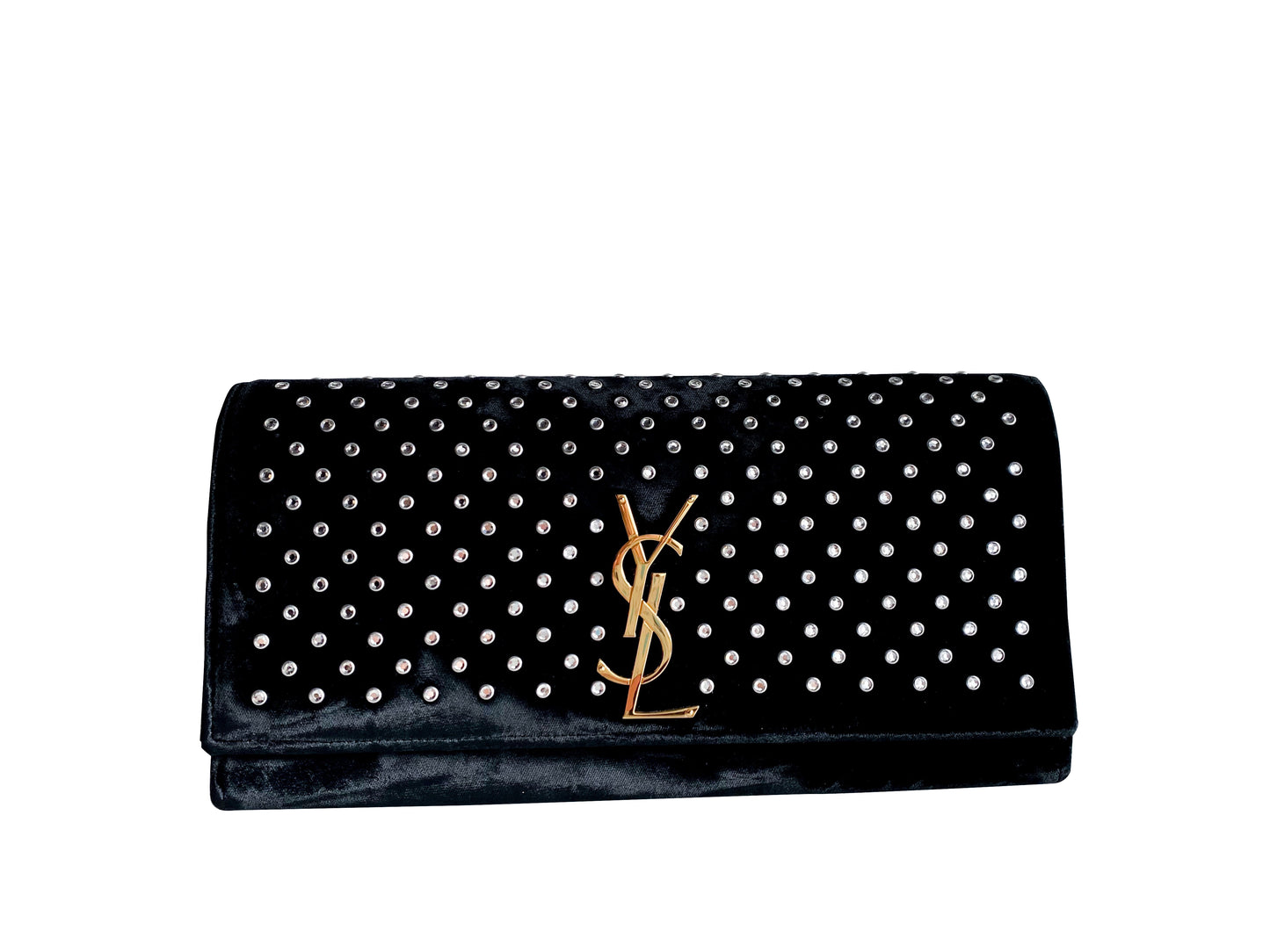 SAINT LAURENT Velvet Clutch Bag with Crystal Studs