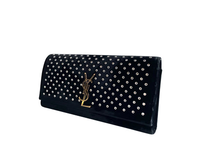 SAINT LAURENT Velvet Clutch Bag with Crystal Studs