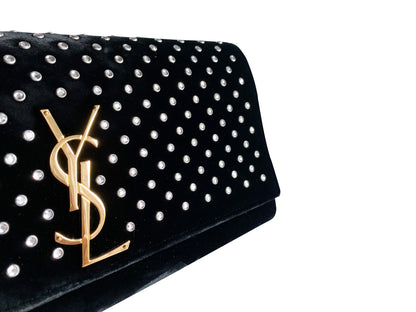 SAINT LAURENT Velvet Clutch Bag with Crystal Studs