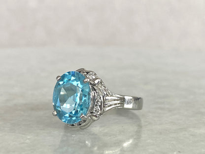 3.34ct Blue Topaz and Diamond Ring in 18K Gold