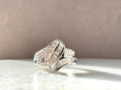 Platinum Ring with 1ct Baguette and Round Diamonds