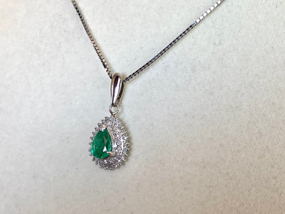 Pear Cut Emerald Pendant Necklace with Diamonds in Platinum