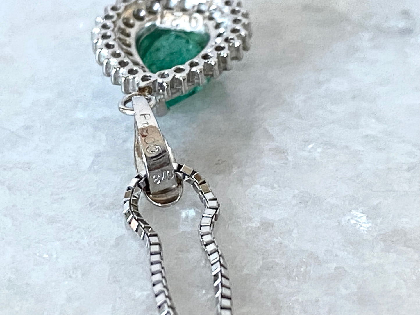 Pear Cut Emerald Pendant Necklace with Diamonds in Platinum