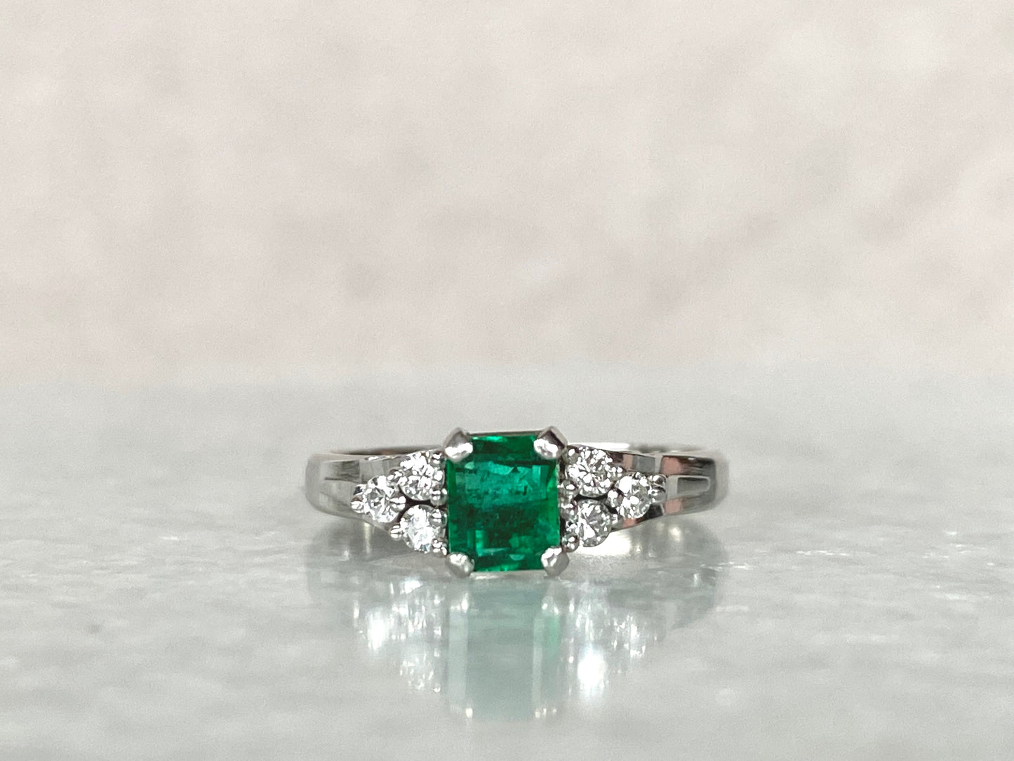 0.72ct Emeralds and 0.15ct Diamonds Ring in Platinum