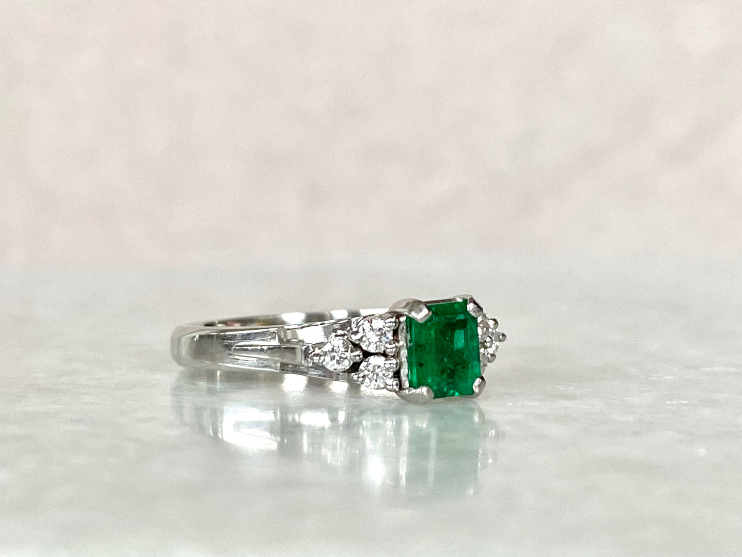 0.72ct Emeralds and 0.15ct Diamonds Ring in Platinum