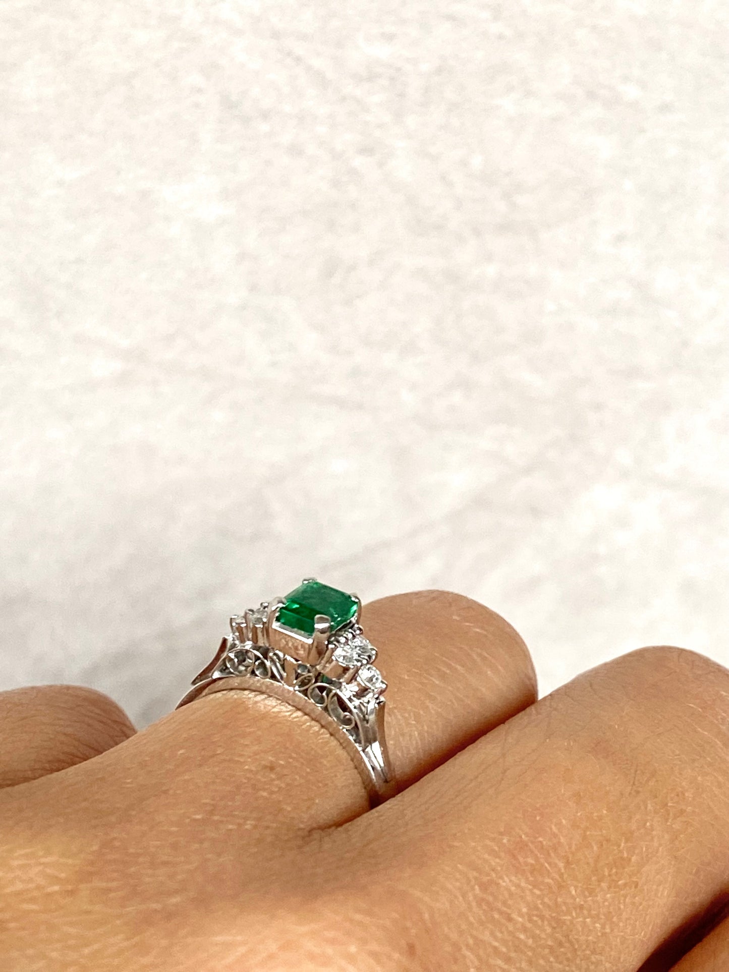 0.72ct Emeralds and 0.15ct Diamonds Ring in Platinum