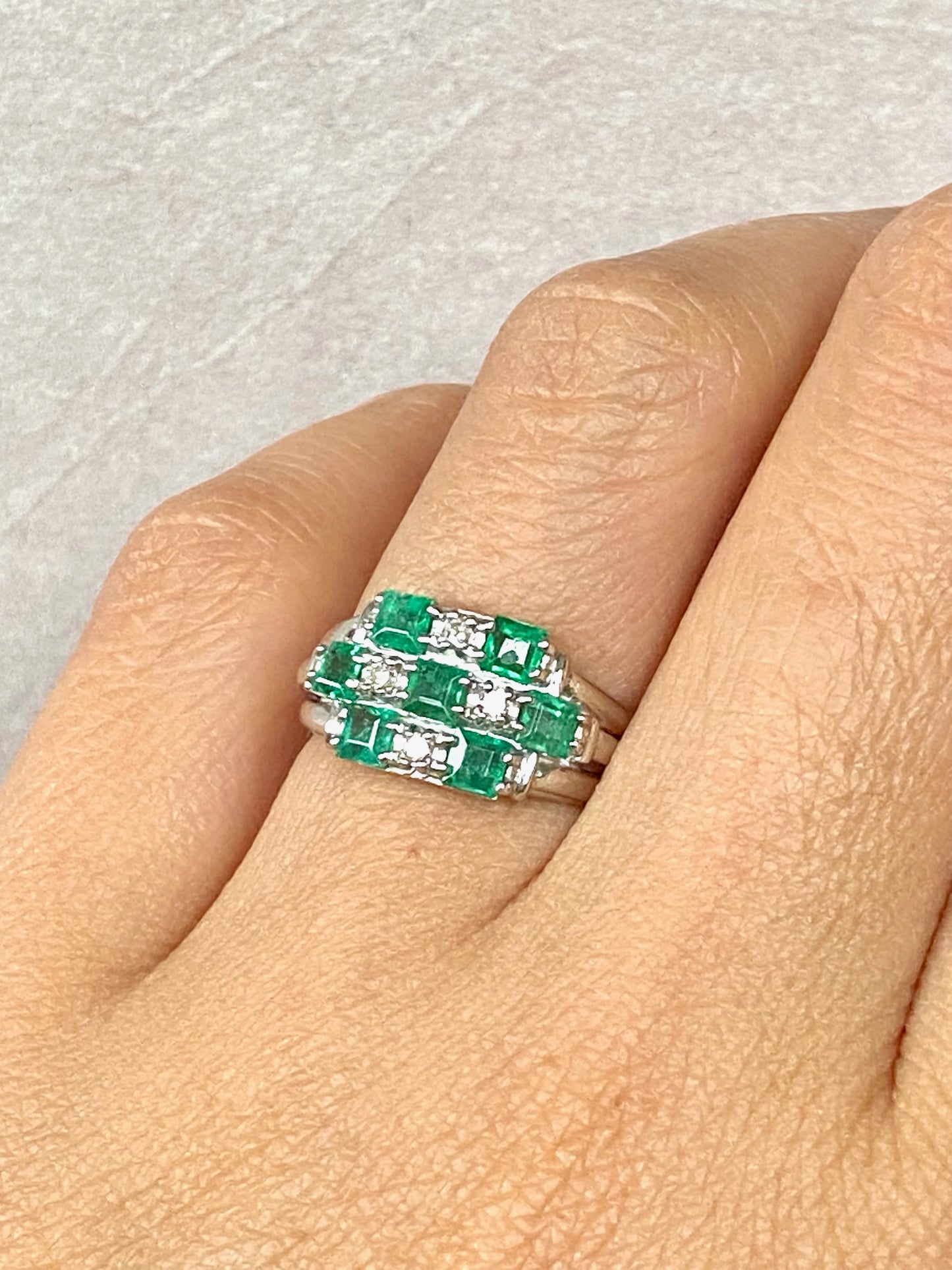 1ct Emerald and Diamond Ring in Platinum