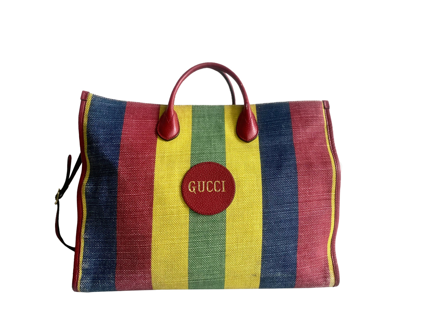 GUCCI Canvas Marley Stripe Script Logo Large Gucci 100 Tote Bag Multicolor