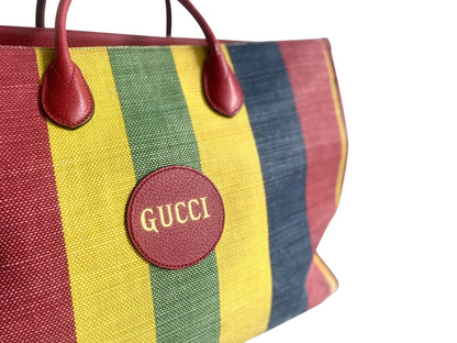 GUCCI Canvas Marley Stripe Script Logo Large Gucci 100 Tote Bag Multicolor