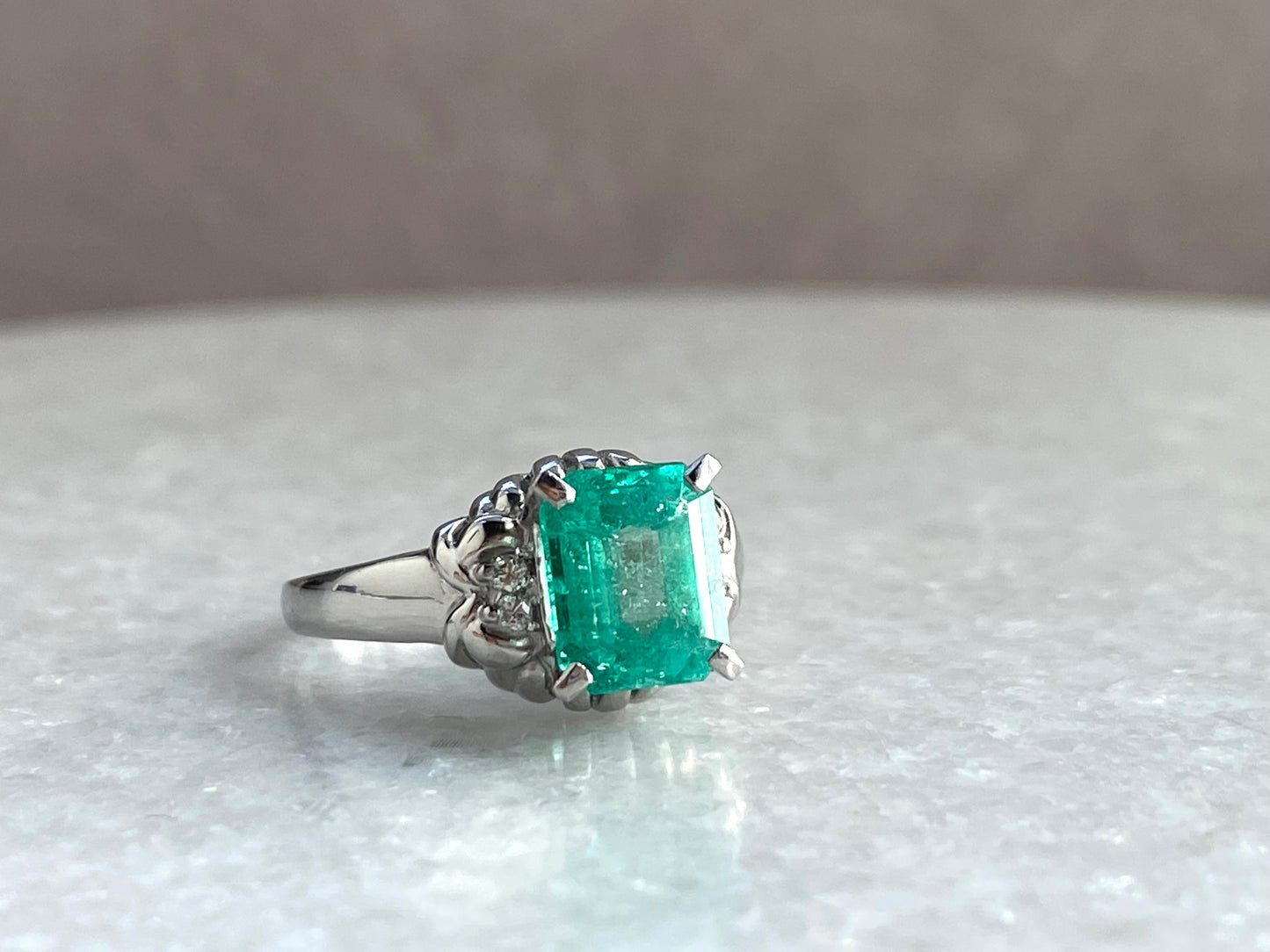 1ct Emerald and Diamond Ring in Platinum