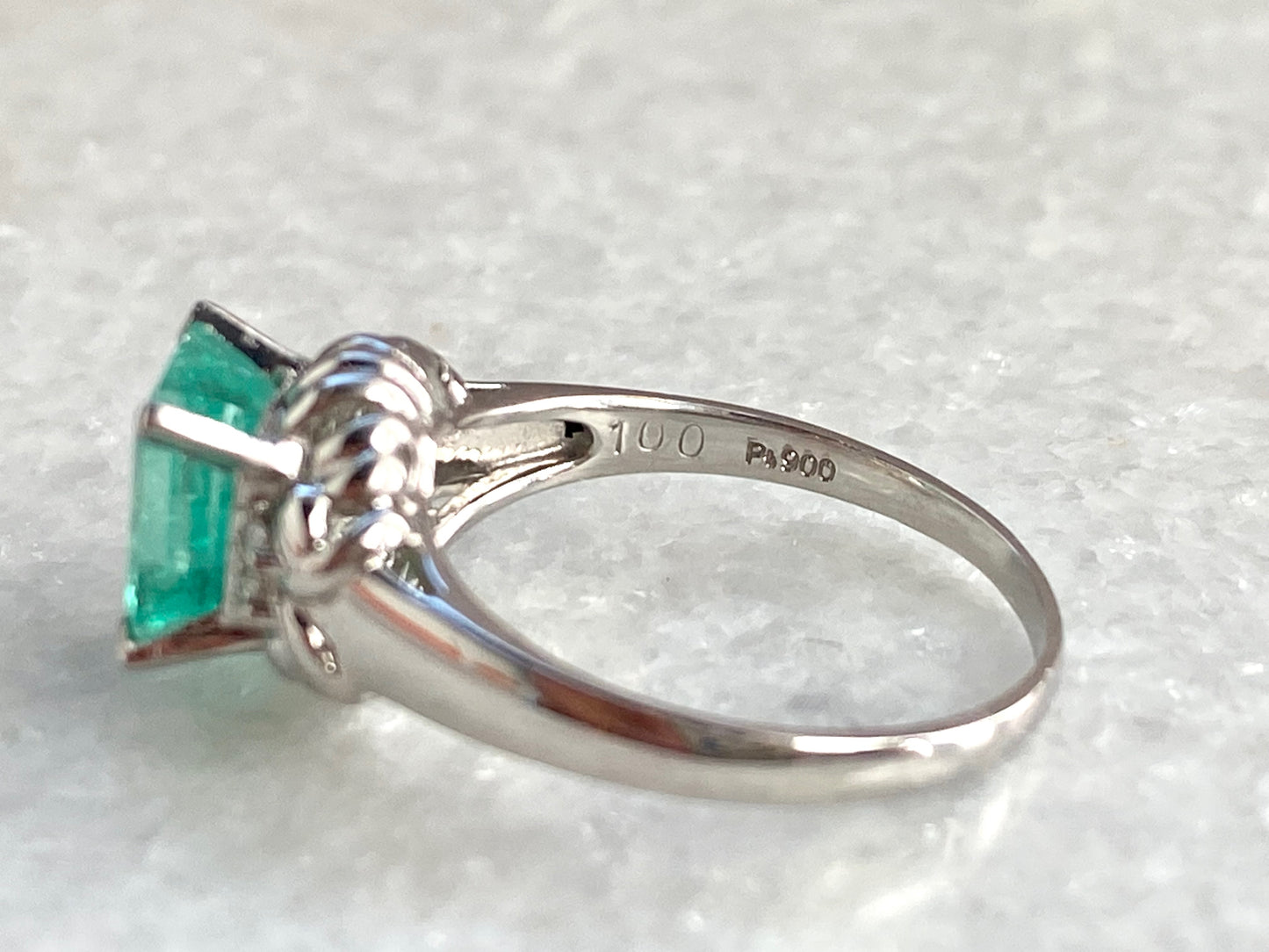 1ct Emerald and Diamond Ring in Platinum