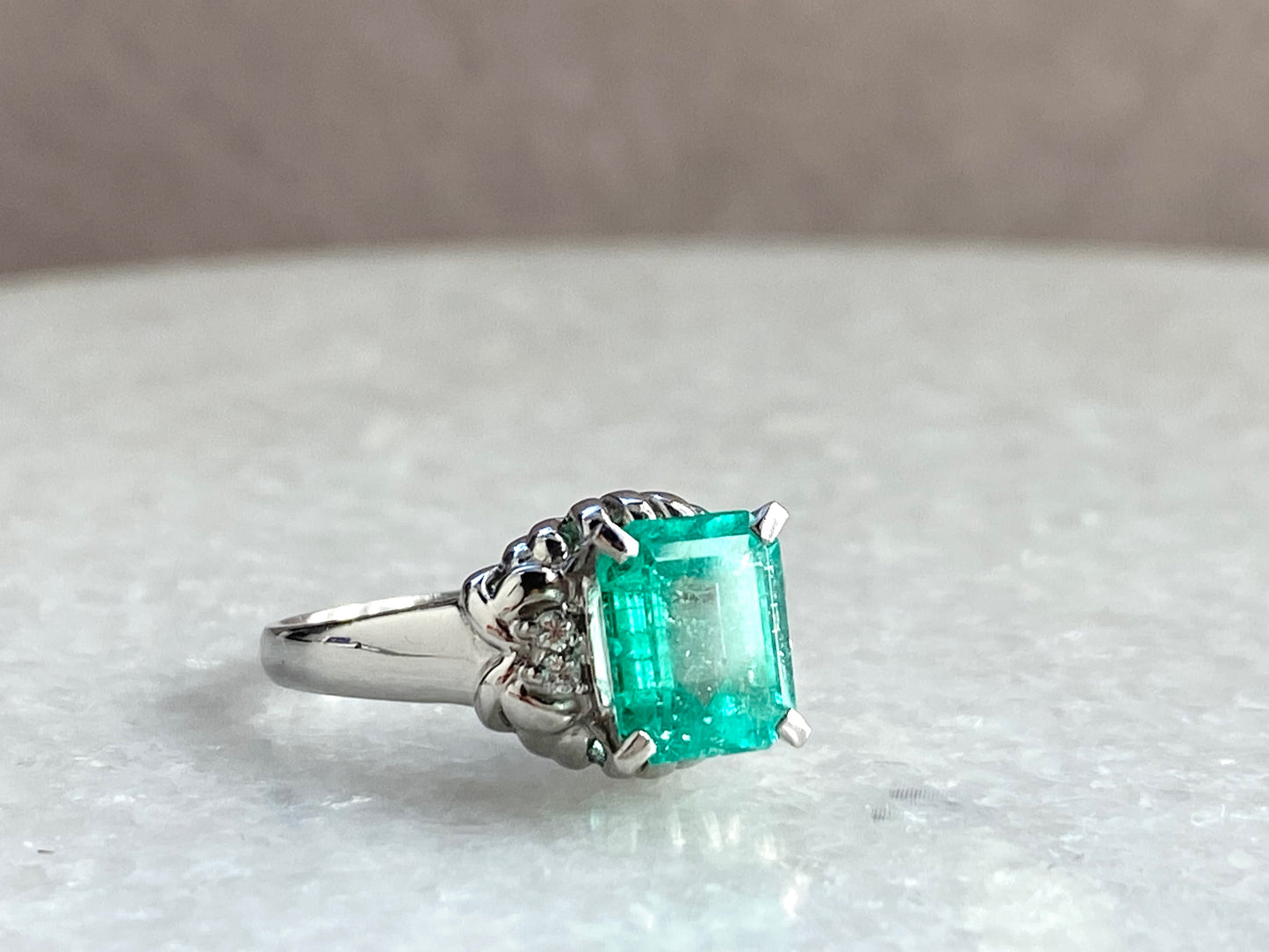 1ct Emerald and Diamond Ring in Platinum