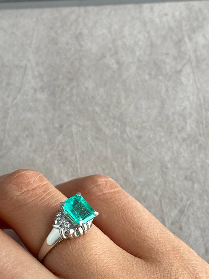 1ct Emerald and Diamond Ring in Platinum