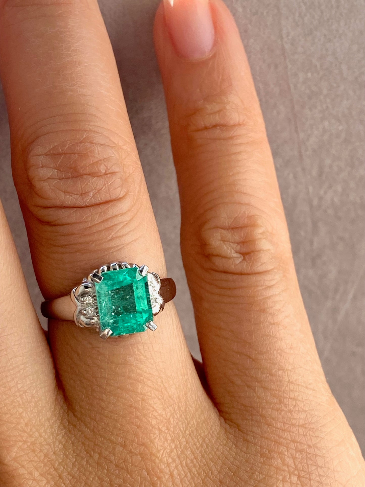 1ct Emerald and Diamond Ring in Platinum