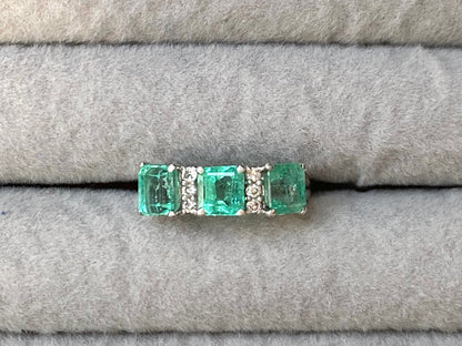 Emeralds and Diamonds Ring in Platinum