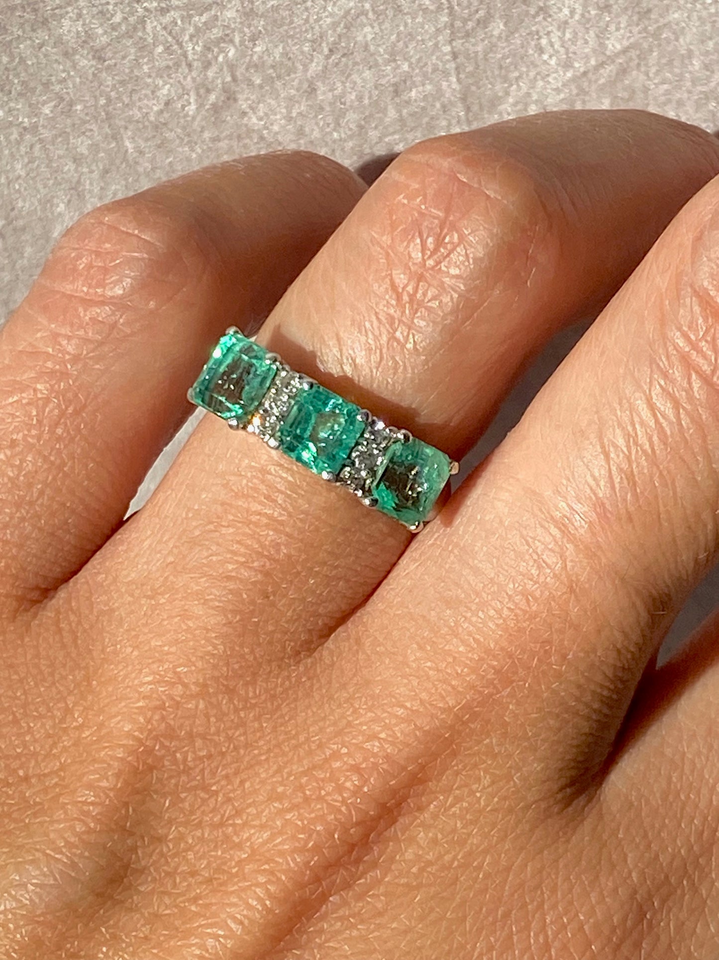 Emeralds and Diamonds Ring in Platinum