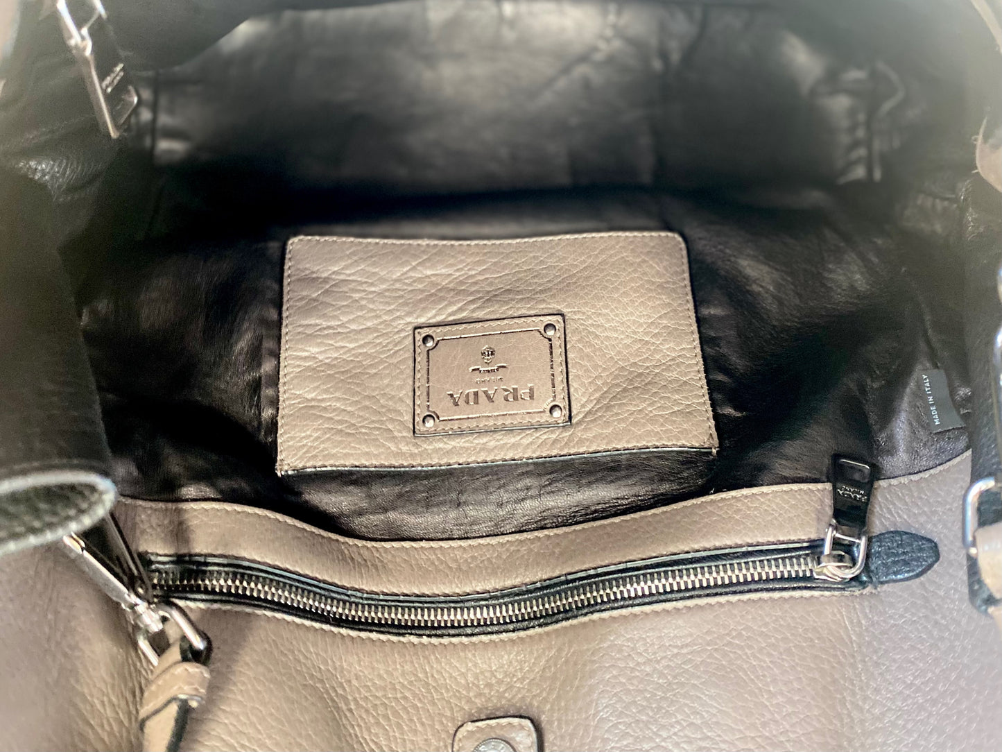 PRADA Cervo Deerskin Bi-Color Zipper Detail Tote