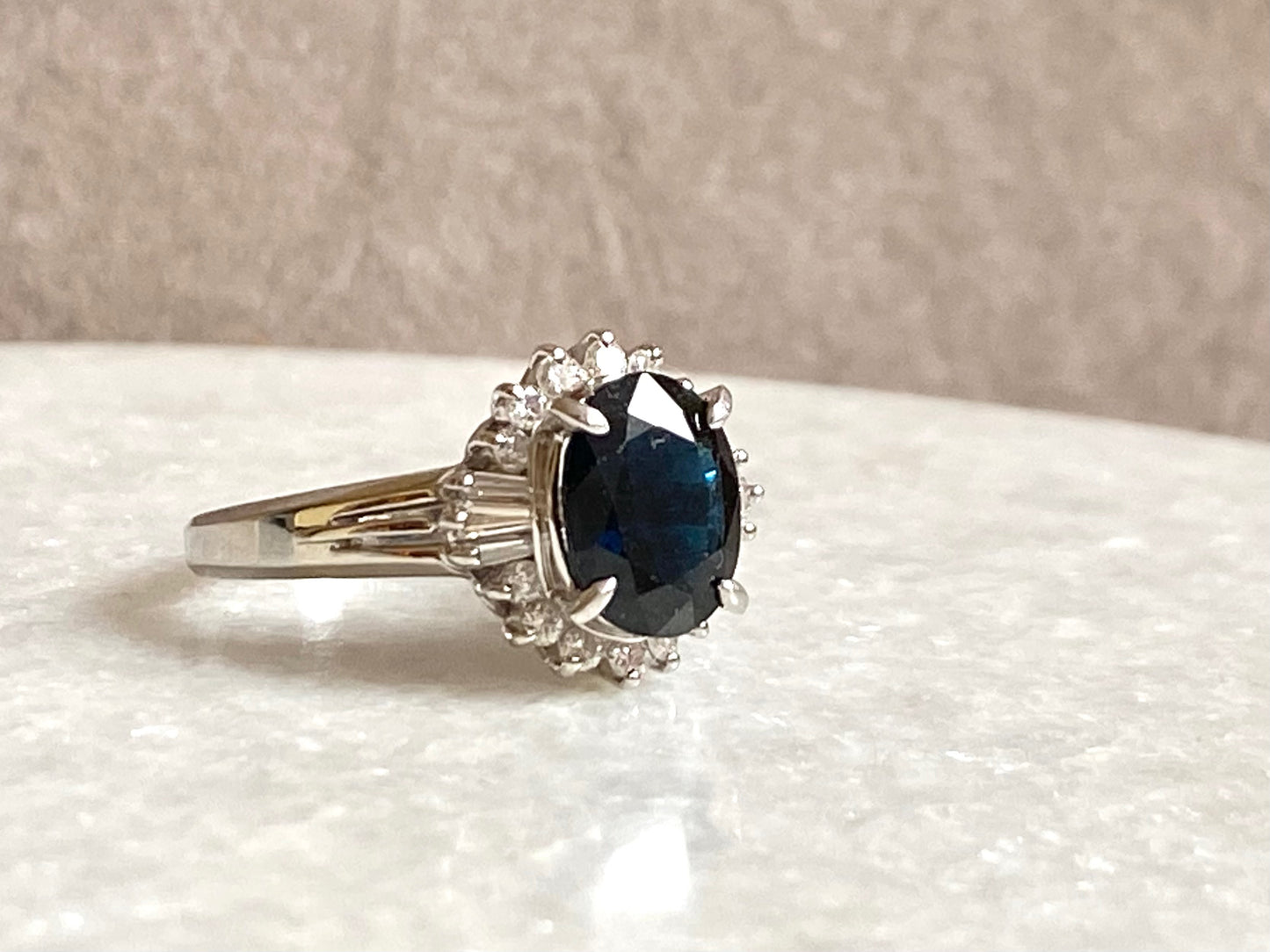 Oval Blue Sapphire Ring with Diamonds in Platinum