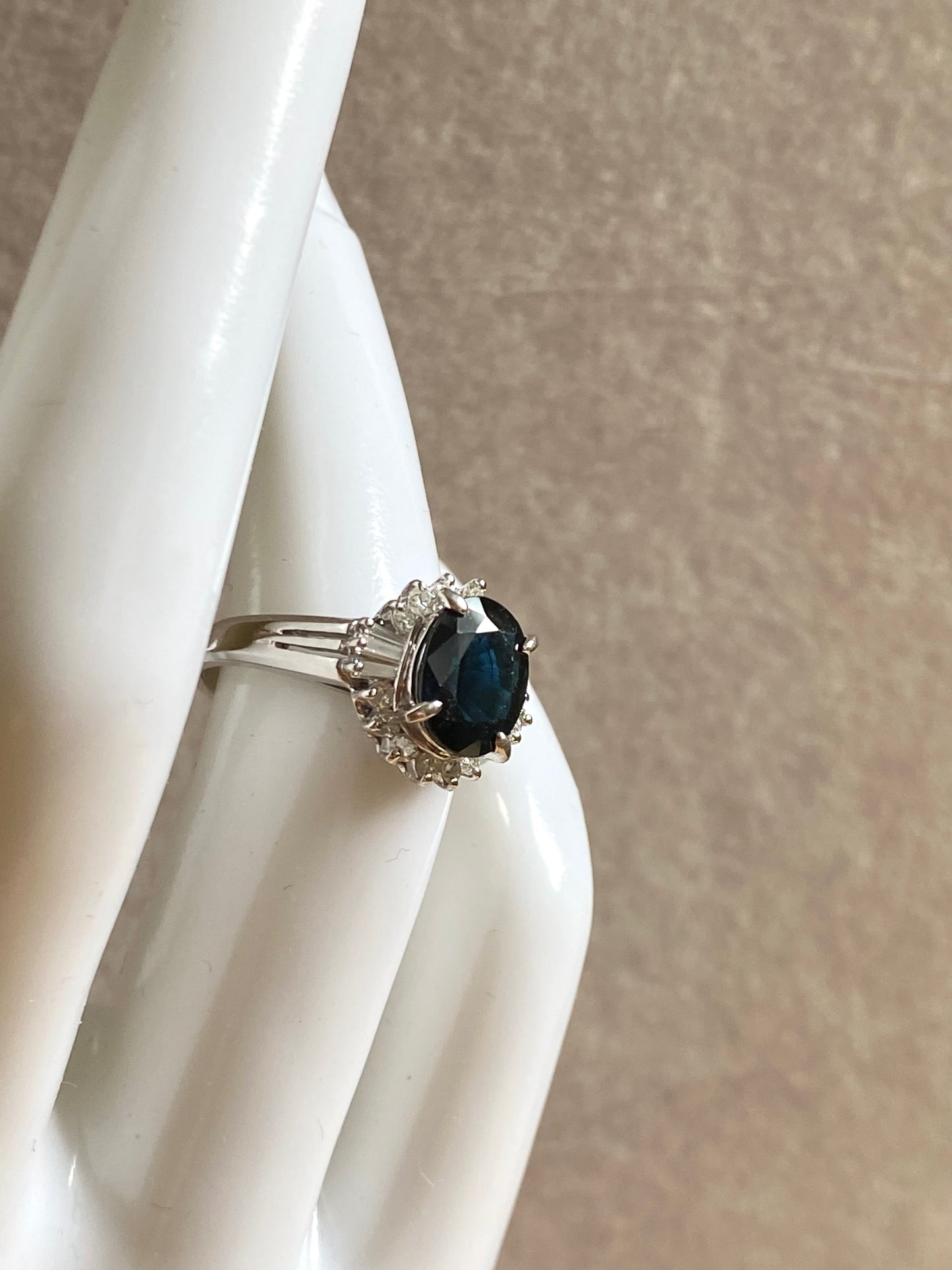 Oval Blue Sapphire Ring with Diamonds in Platinum