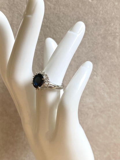 Oval Blue Sapphire Ring with Diamonds in Platinum