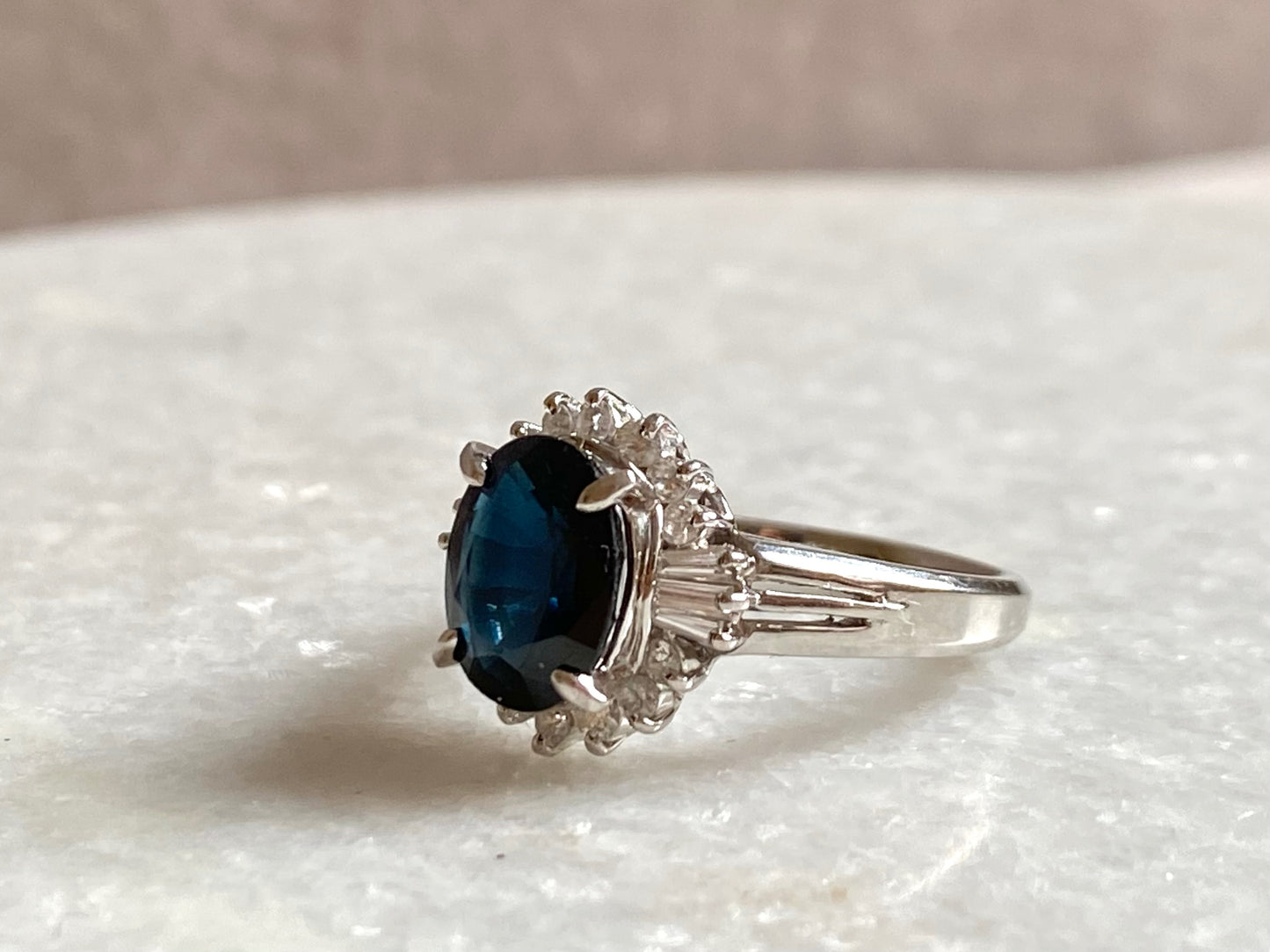 Oval Blue Sapphire Ring with Diamonds in Platinum