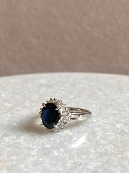 Oval Blue Sapphire Ring with Diamonds in Platinum